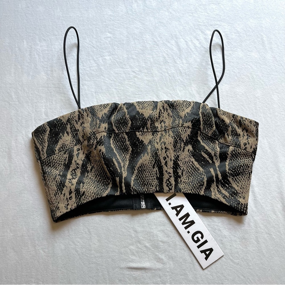 NWT I AM GIA tan black python snake print cropped tank top